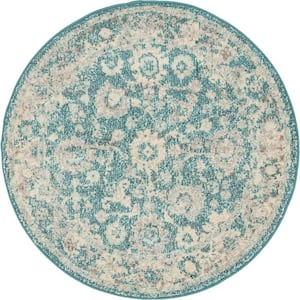 Penrose Krystle Turquoise 3 ft. 3 in. x 3 ft. 3 in. Round Rug