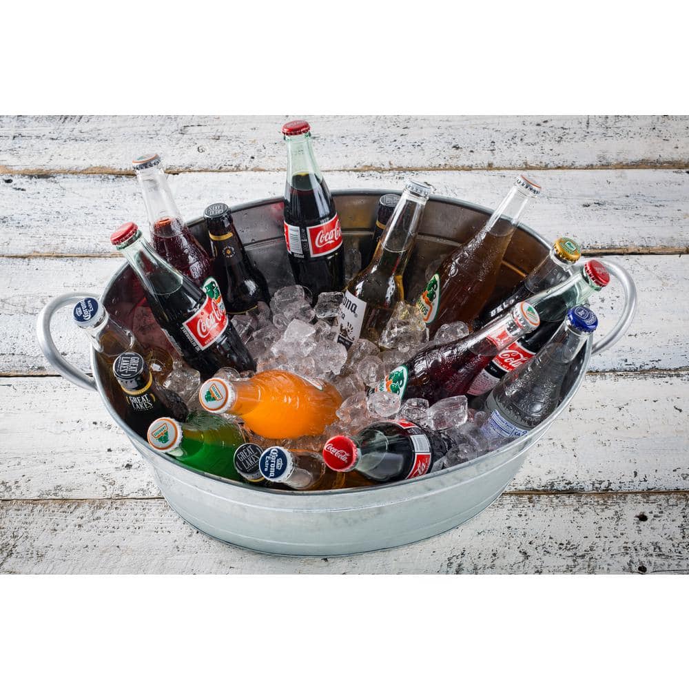 Silver Galvanized Steel 5.5-Gallon Oval Beverage Tub with Handles