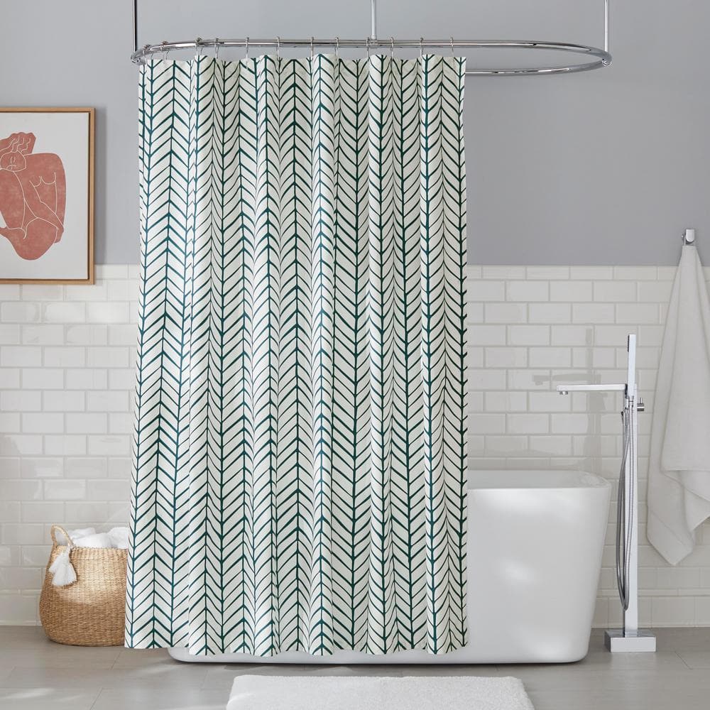 Light Grey Blue White Growing Leaves Modern Design Fabric Bath Shower Curtain 