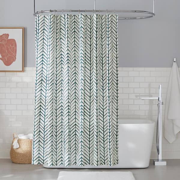 White Chevron Shower Curtain Thd, Green And Beige Shower Curtains