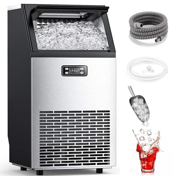 15.28 in. 100 lbs. Freestanding/Built-In Cubed Ice Maker Stainless Steel with Scoop
