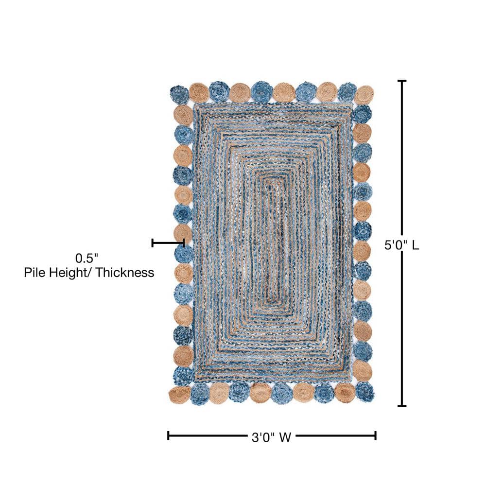 Handwoven Blue and Beige Cotton Rectangular Area Rug 3' x 5'