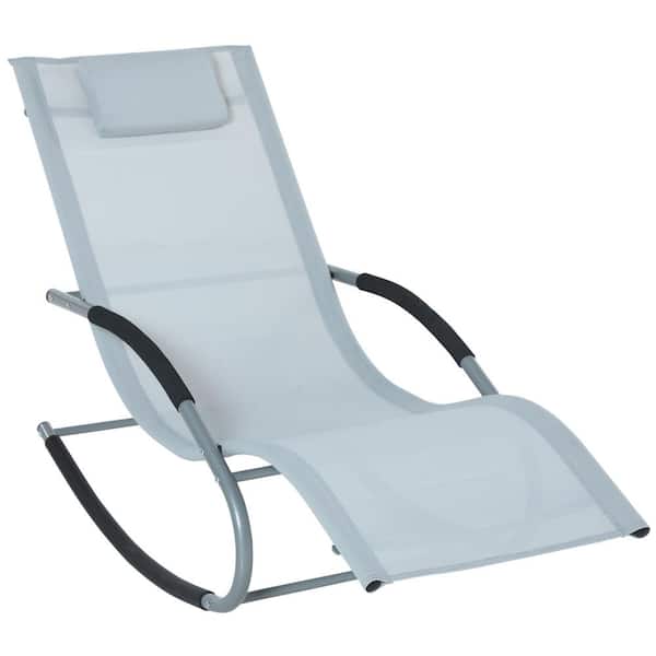 Misopily Grey Zero Gravity Metal Recliner Outdoor Rocking Chair with Detachable Pillow and Durable Weather-Fighting Fabric