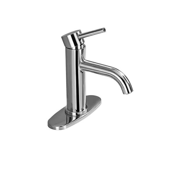 7 in. H Single Handle Single Hole Stainless Steel Bathroom Faucet with Deckplate and Pop Up Drain in Chrome