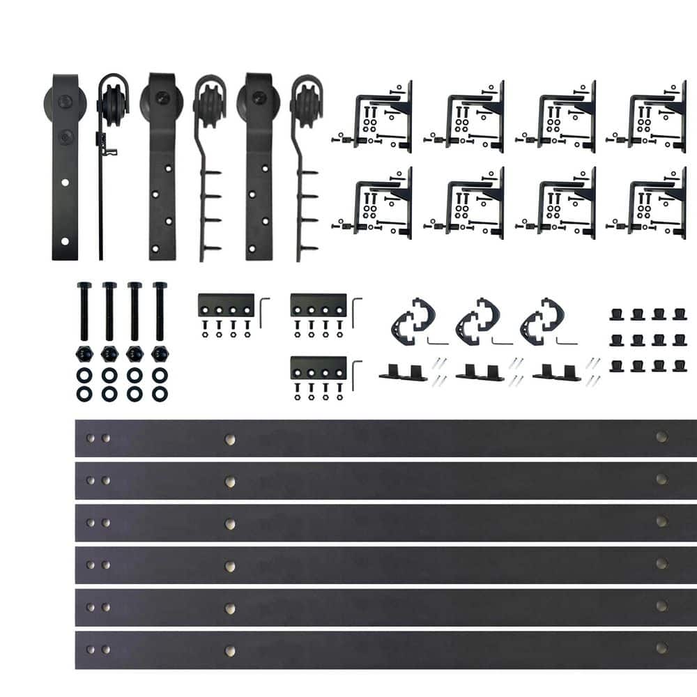 11 ft./132 in. Black Rustic Inverted Bent Triple Track Bypass Sliding Barn Door Track and Hardware Kit for Triple Doors price history on PriceWatchPro
