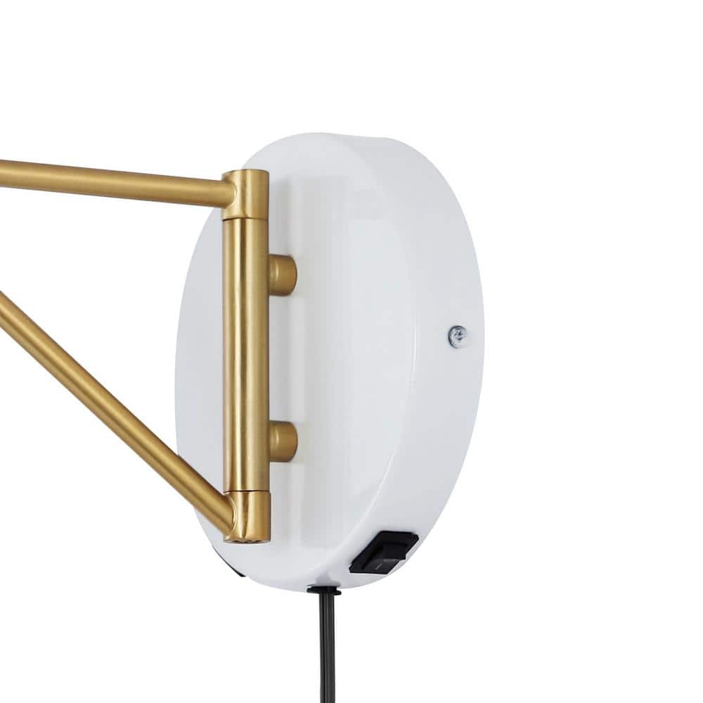 White and Brass Gold Iron Swing Arm Wall Sconce with USB Charging Port