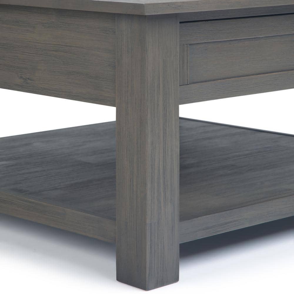 Farmhouse Gray 38" Square Acacia Wood Coffee Table with Storage