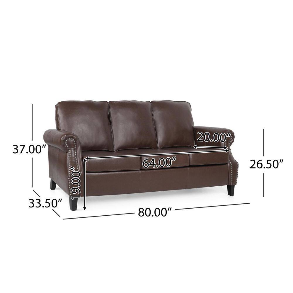 Dark Brown Faux Leather Lawson Sofa with Nailhead Trim