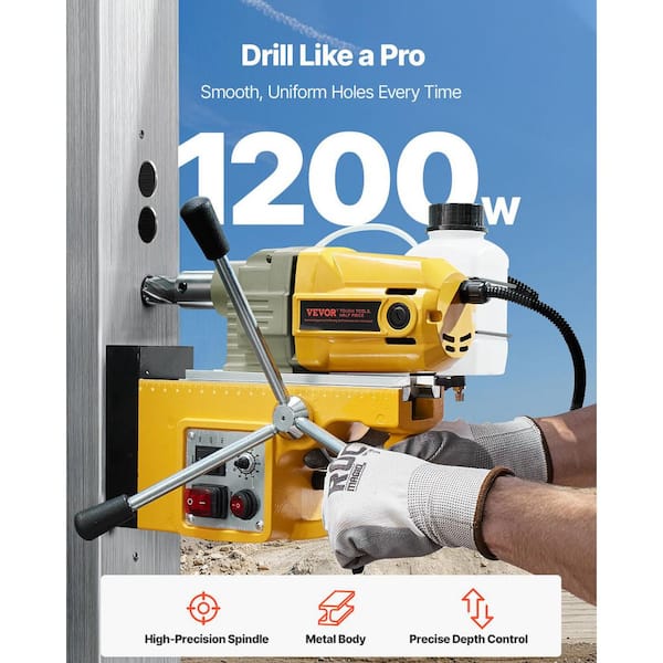 Magnetic Drill, 6.3 in., 10 Speeds, Drill Press, with 1-5/8 in., 0-850 RPM, 1200W, 2810 lbf Motor, Portable, Electric