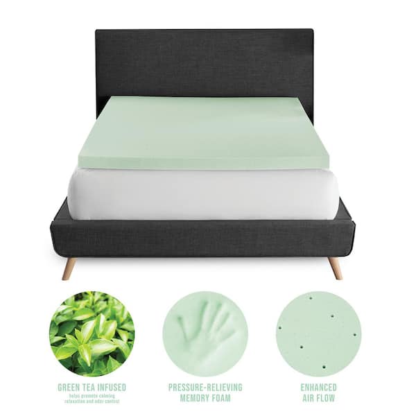 BODIPEDIC Essentials 3 in. Twin XL Green Tea Infused Memory Foam