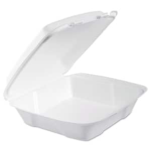 White Foam Containers with Hinged Lids, 9 x 9 x 3 (200-Pack)
