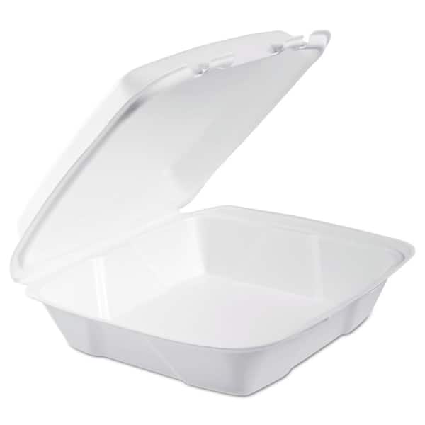 DART White Foam Containers with Hinged Lids, 9 x 9 x 3 (200-Pack)