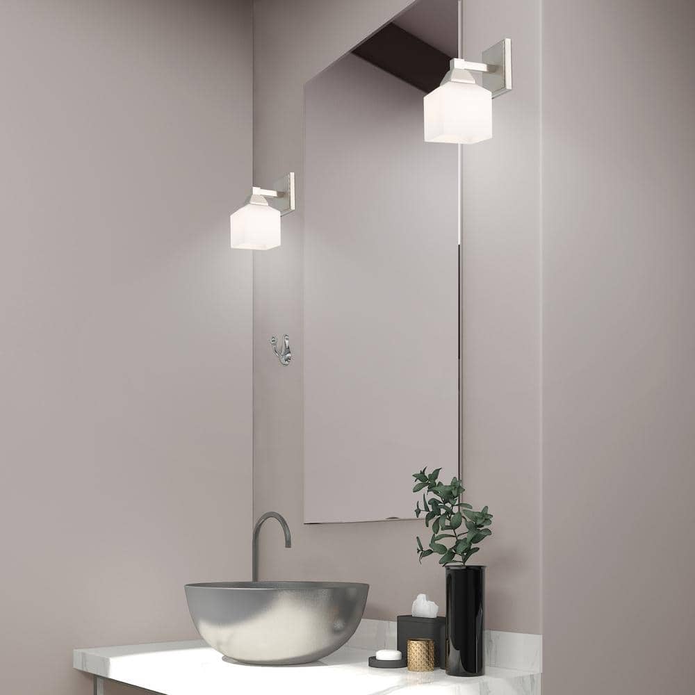 Aragon Satin Opal White Glass 1-Light Sconce in Brushed Nickel