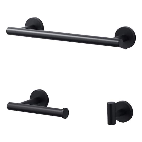 ARCORA 3-Piece Stainless Steel Bath Hardware Set with Towel Hook Toilet Paper Holder and Towel Bar in Matte Black