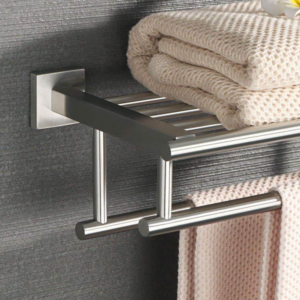 Brushed Nickel 16-Inch Wall Mounted Double Towel Rack