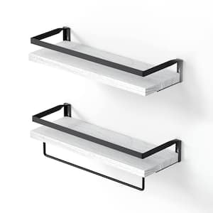 5.9 in. D x 16.5 in. W x 2.75 in. H White Wall Shelves with Towel Bar (Set of 2)