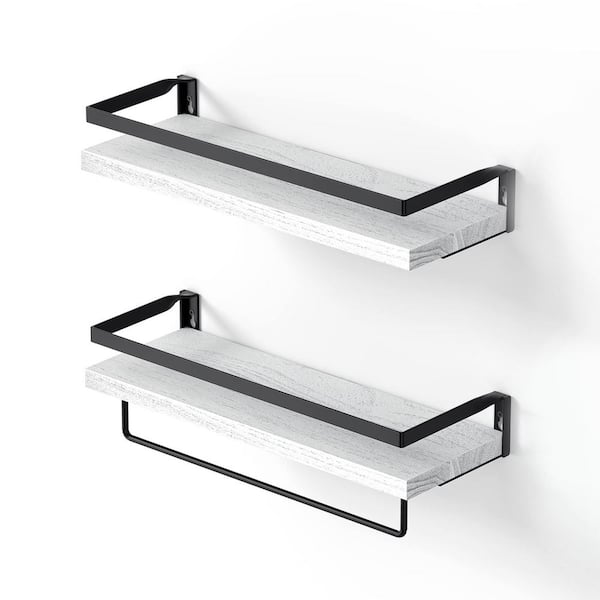 Unbranded 5.9 in. D x 16.5 in. W x 2.75 in. H White Wall Shelves with Towel Bar (Set of 2)