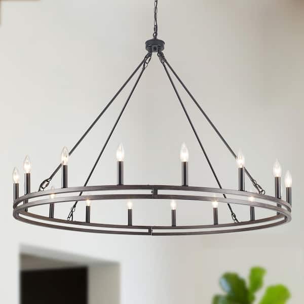 16-Light Natural Candlestick Circle Wagon Wheel Chandelier Linear Island Chandelier Lighting for Kitchen Island