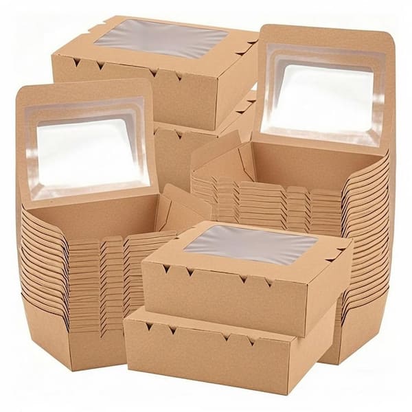 Kraft Paper Food Containers with Lids and Clear Windows Leak-Proof Recyclable Take Out Boxes 60 Pack