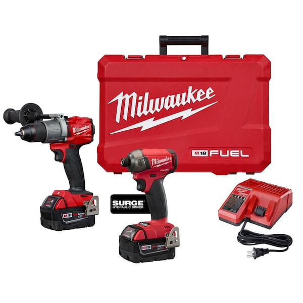 Milwaukee M18 FUEL 18V Lithium-Ion Brushless Cordless SURGE Impact and Hammer Drill Combo Kit (2-Tool) w/(2) 5.0Ah Batteries