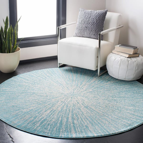 Evoke Aqua/Ivory Doormat 3 ft. x 3 ft. Round Geometric Area Rug