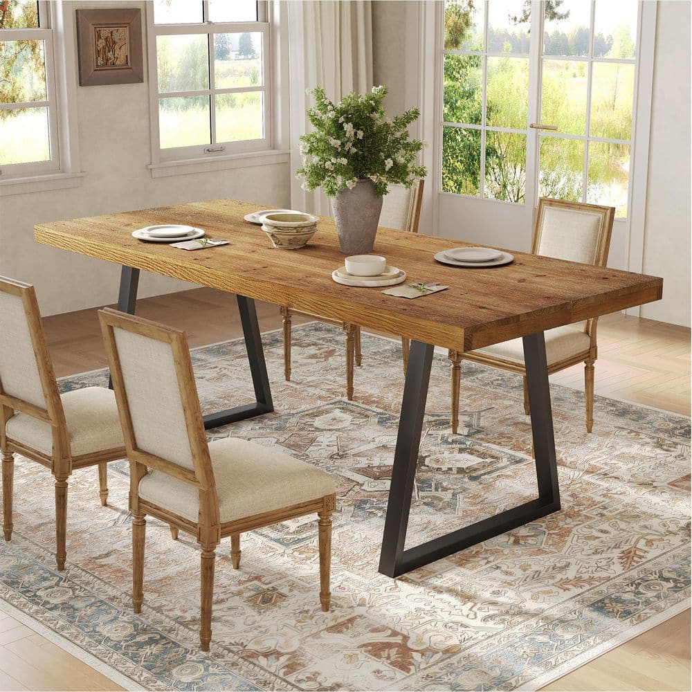 Roesler Brown Solid Wood 63 in. Rectangle Pedestal Dining Table Seats-6, Farmhouse Kitchen Table price history on PriceWatchPro