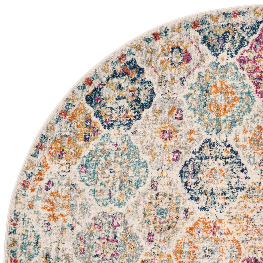 Blue and Multi-Color Round Cotton Synthetic Area Rug