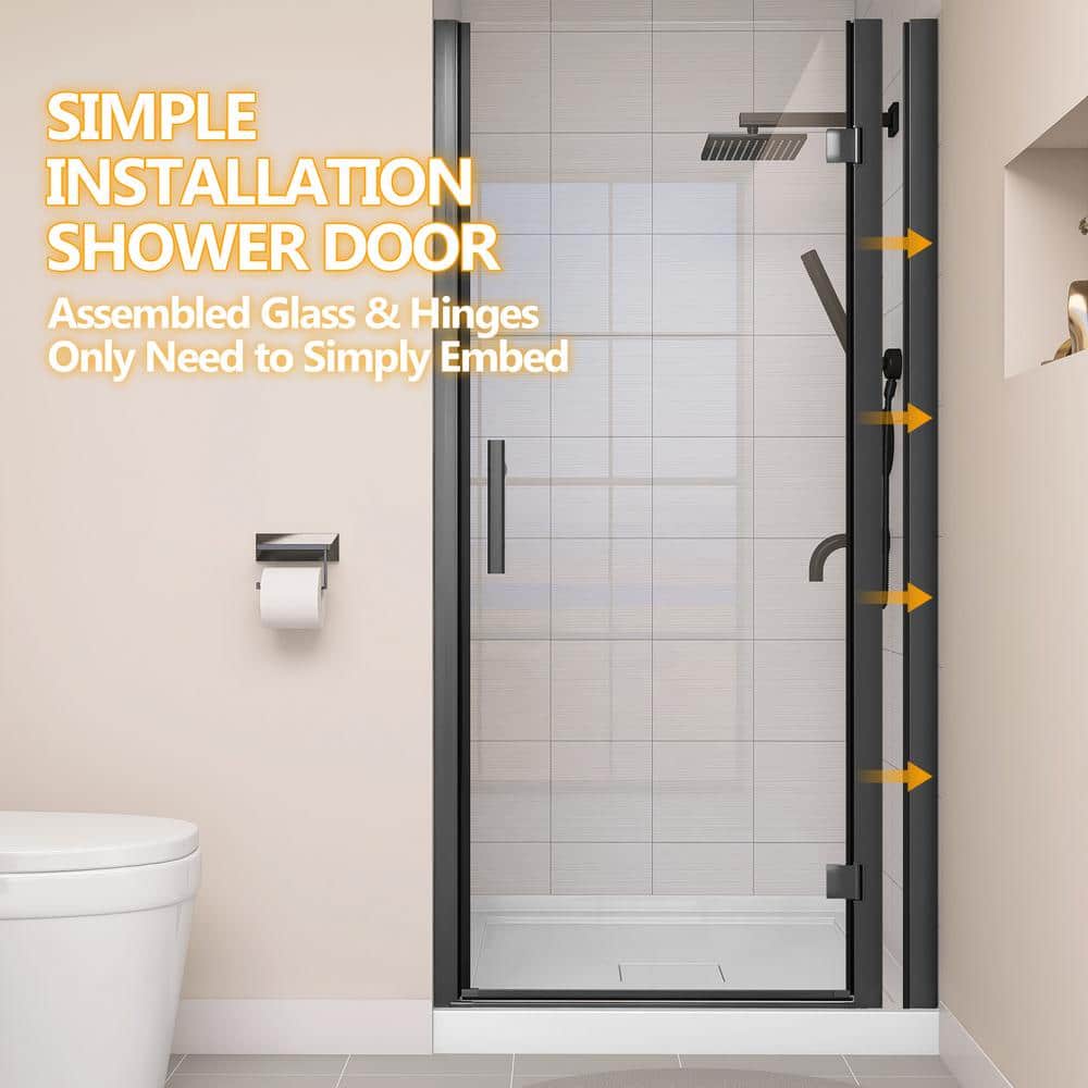 36" x 72" Frameless Black Pivot Shower Door with Clear Glass