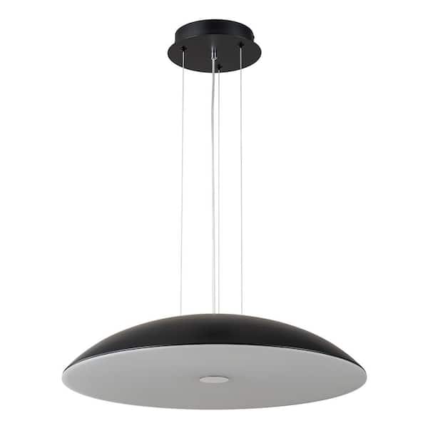 33-Watt 1 Light Matte Black Modern Dome Integrated LED Pendant Light Industrial Hanging Ceiling Light with Acrylic Shade