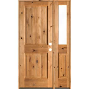 44 in. x 80 in. Rustic Knotty Alder Square Top Left-Hand/Inswing Clear Glass Clear Stain Wood Prehung Front Door w/RHSL