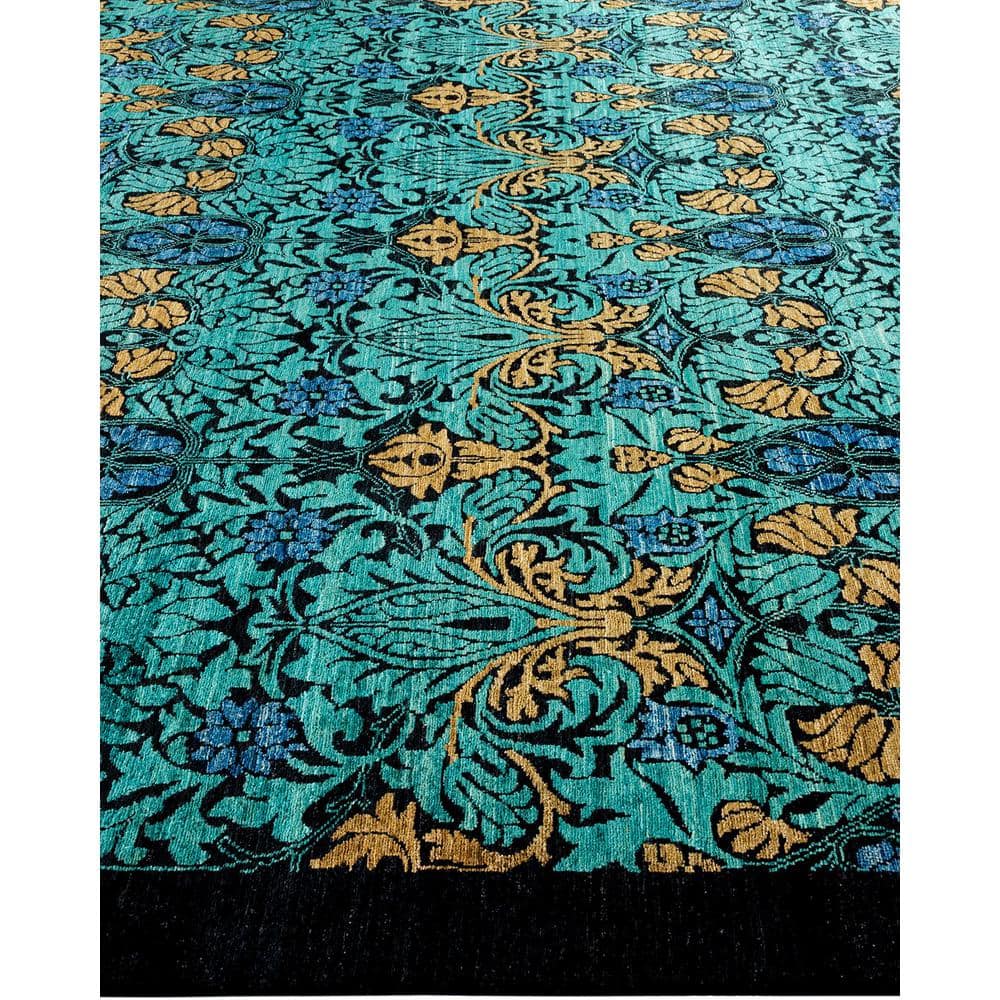 Hand-Knotted Black Floral Wool Rectangular Area Rug 8' x 10'