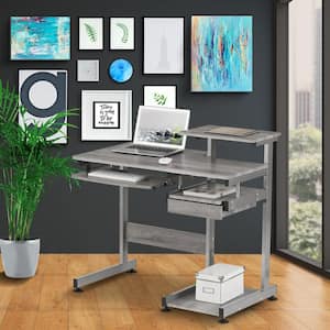 22 in. Rectangular Gray Wood 1-Drawer Computer Desk with Shelves