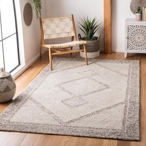 Abstract Ivory/Gray 10 ft. x 14 ft. Geometric Border Area Rug