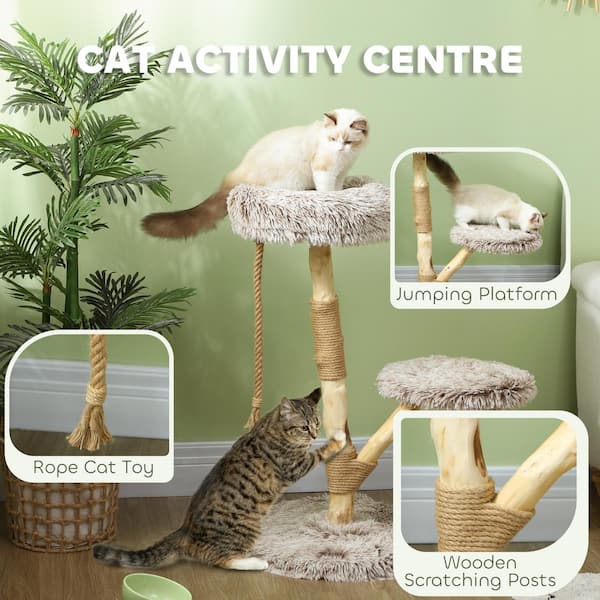 PawHut 35 Modern Cat Tree Tower with Wooden Scratching Post