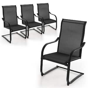 4PCS Outdoor Dining Chairs Patio C-Spring Motion w/Cozy and Breathable Seat Fabric Black