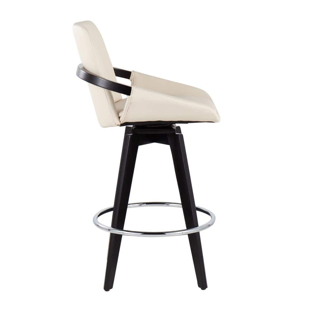 Cosmo Cream Faux Leather Swivel Counter Stools with Dark Wood Legs, Set of 2