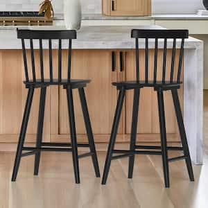 24 in. Black Barstools Wood Counter Stool with Slat Back Set of 2