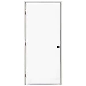 24 in. x 80 in. Premium Flush Primed White Right-Hand Outswing Steel Prehung Front Door with 4 in. Wall