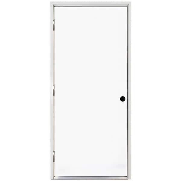 Steves & Sons 24 in. x 80 in. Premium Flush Primed White Right-Hand Outswing Steel Prehung Front Door with 4 in. Wall