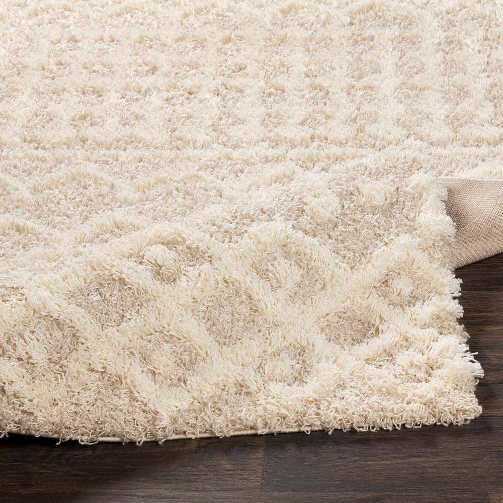 Beige Moroccan Shag Area Rug, 6'7" x 9'6", Synthetic