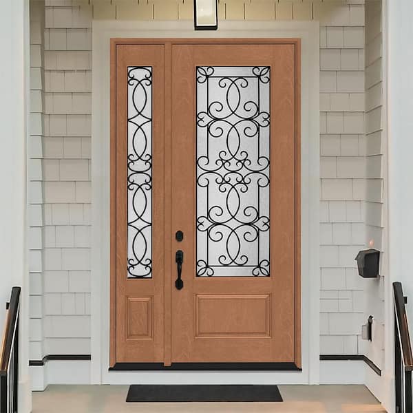 Regency 51 in. x 96 in. 3/4Lite Georgian Decorative Glass RHIS AutumnWh Mahogany Fiberglass Prehung Front Door w/12in.SL