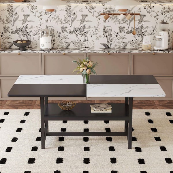 Beloved Modern White and Black Wood 35.4 in. W Trestle Dining Table Seats 6