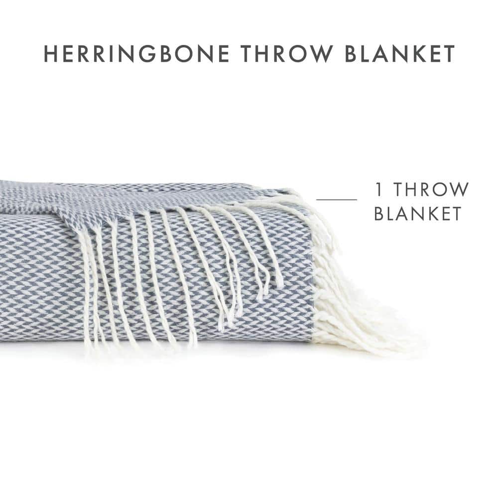 Classic Herringbone Dusk Blue Acrylic Throw Blanket 60"x50"