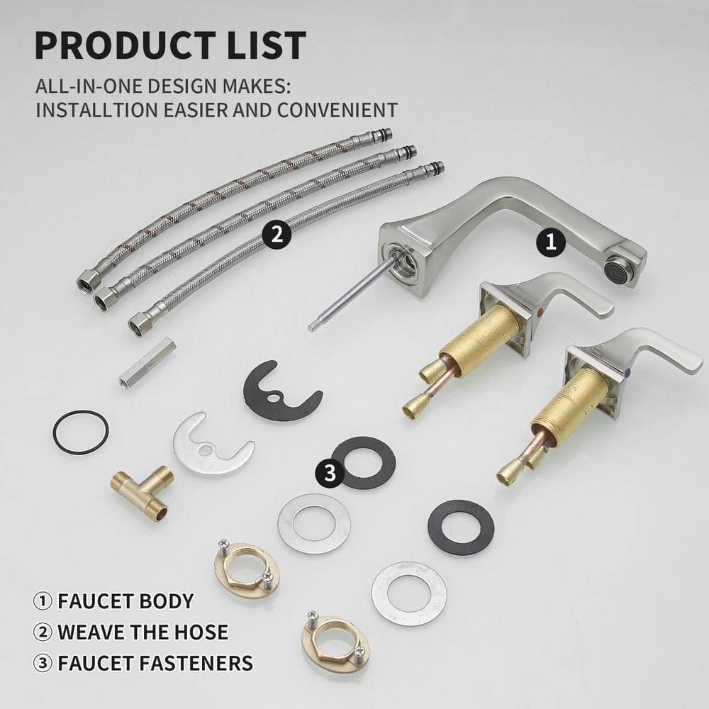 Elegant Brushed Nickel 2-Handle Widespread Bathroom Faucet with Pop-Up Drain