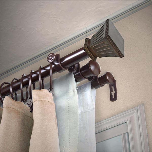 EMOH 13/16" Dia Adjustable 28" to 48" Triple Curtain Rod in Cocoa with Mateo Finials