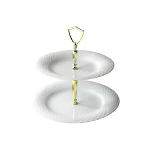 2-Tier Solitaire White Porcelain Cake Stand