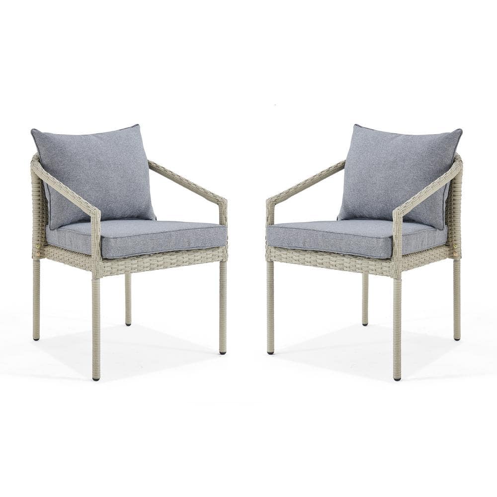 Windham All-Weather Wicker Outdoor Light Gray Chairs with Dark Gray Cushion