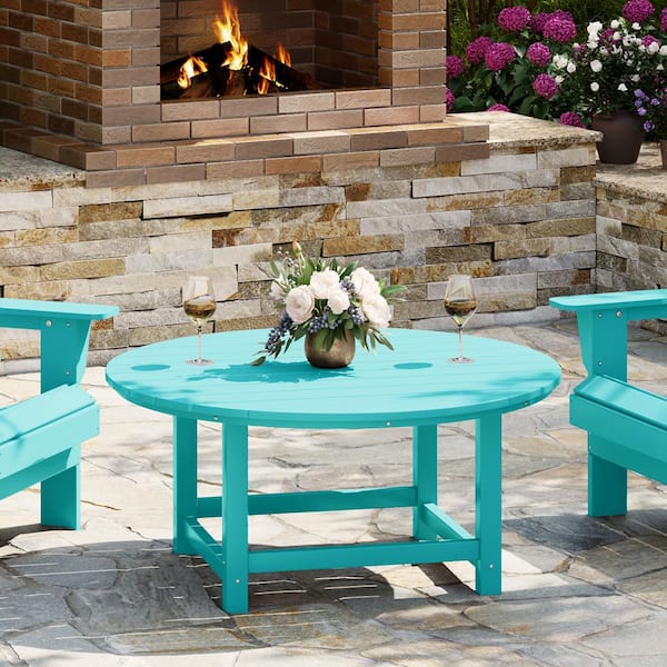 Laguna Outdoor Patio All Weather Fade Proof 38 in. Round HDPE Plastic Conversation Coffee Table in Turquoise
