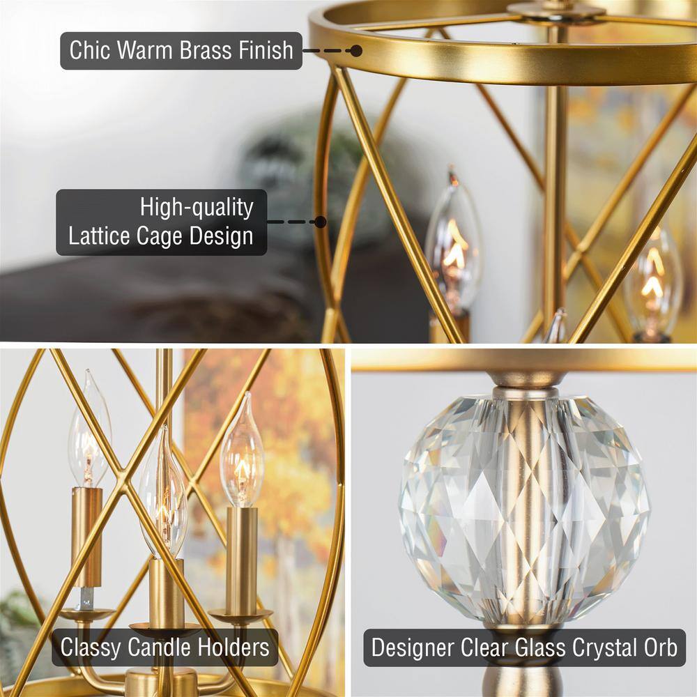 Eleanor Warm Brass 3-Light Cylinder Lantern Chandelier with Faceted Glass Accent