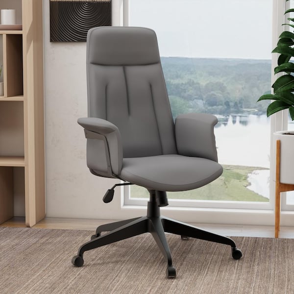 Leisuremod Inifini Leather Office Desk Chair With Adjustable Height Swivel and Tilt, Grey